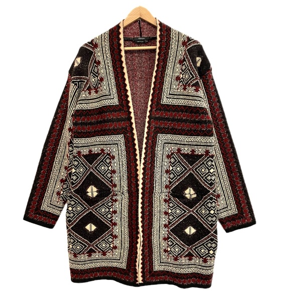 Vertigo Aztec Patterned Long Sweater Cardigan Womens Size M Oversized Jacket - Picture 1 of 13